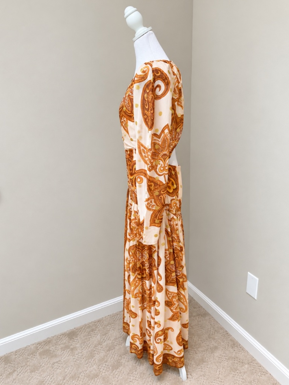 NWT Farm Rio x Anthropologie Jacquard Metallic Gold Maxi Dress M - Picture 9 of 13